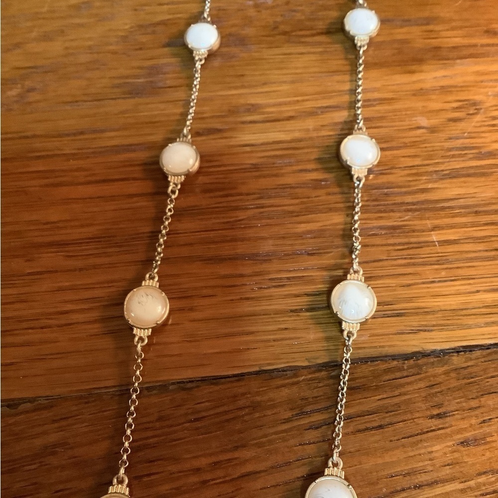 Lia Sophia 36in Gold Tone Milky White Cabochon Long Station Necklace - Picture 7 of 9